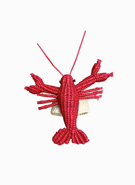 SET OF 6 ASSORTED NAPKIN RINGS - Hand-woven raffia holiday napkin rings - Lobster