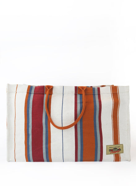 THE BEACH BAG - Terracotta Striped Oversized Cotton and Jute Tote - front