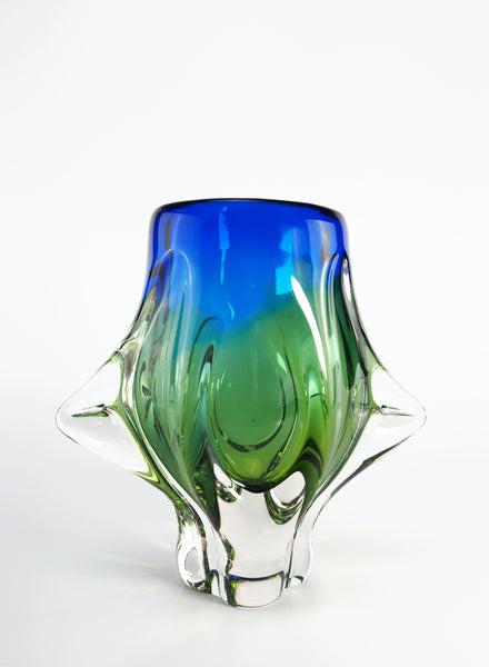 Bohemia Glass Vase - Blue and Green - Front