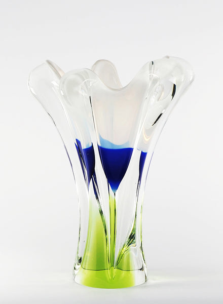 Bohemia Glass Vase - Blue, Green and White - front