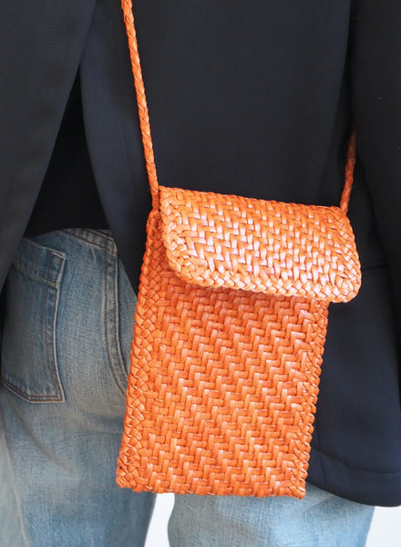 Orange Leather Crossbody Bag - DRAGON DIFFUSION