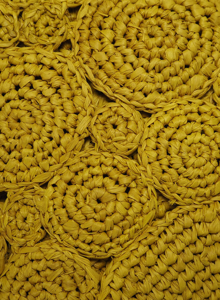 SET OF 2 FLEUR PLACEMATS - Pair of large, hand-woven raffia placemats in yellow - detail