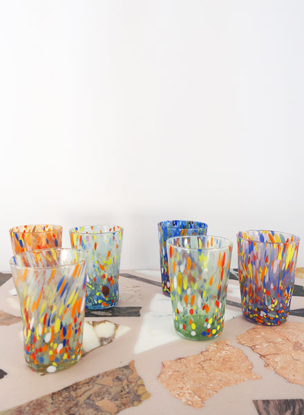 Set of Six Goti de Fornasa Murano Tumblers - Multicolour Splatter - 1