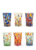 Set of Six Goti de Fornasa Murano Tumblers - Multicolour Splatter