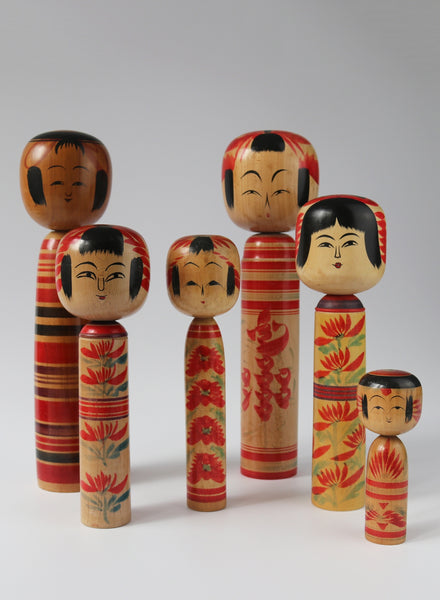 Group of Six Unique Vintage Japanese Kokeshi Doll Hijiori Kei - 1