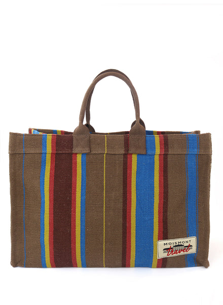 THE CABANA BAG - Multi Brown Striped Cotton and Jute Tote - front 1