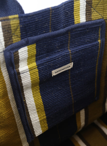 THE CABANA BAG - Navy Blue Striped Cotton and Jute Tote - detail 1