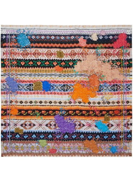 THE FAIRISLE SQUARE - Bright multicolour printed silk twill scarf - flat