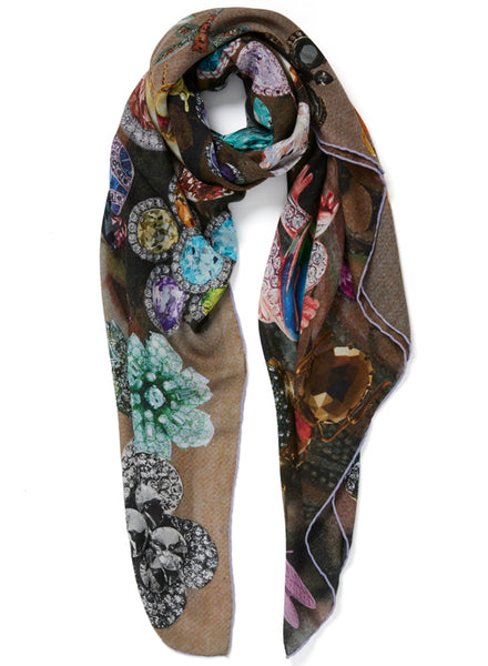 THE COLETTE SQUARE - Multicolour taupe printed modal and cashmere scarf - tied