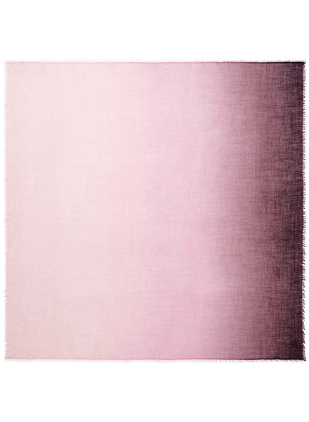 THE WAVE CARRÉ - Pink and burgundy hand painted cashmere dégradé square - flat