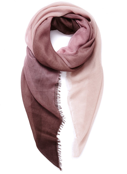 THE WAVE CARRÉ - Pink and burgundy hand painted cashmere dégradé square - tied