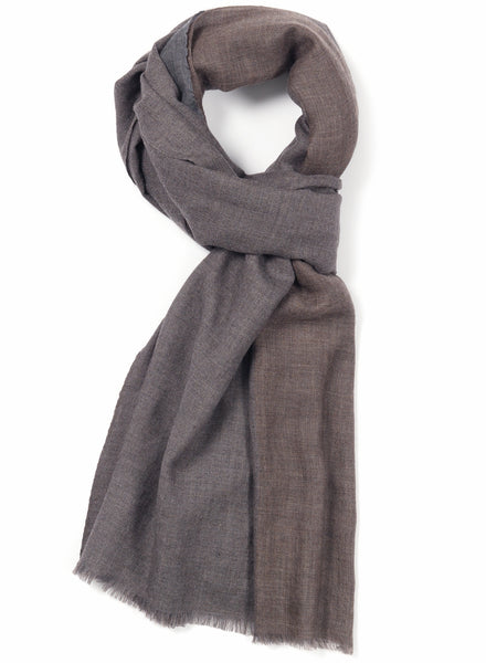 THE DOUBLE - Neutral dual weave pure cashmere woven scarf - tied