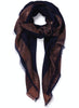 THE GILT SQUARE - Navy cashmere scarf with copper Lurex border - tied