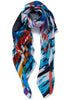 THE HAZARD SQUARE - Blue multicolour printed silk twill scarf - tied