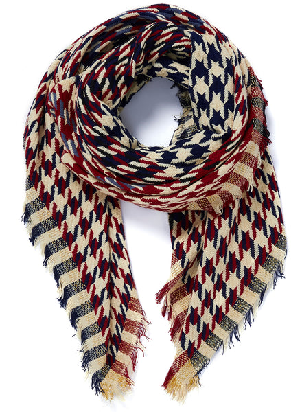 THE HOUNDSTOOTH SQUARE - Navy and burgundy cotton scarf with Lurex - tied