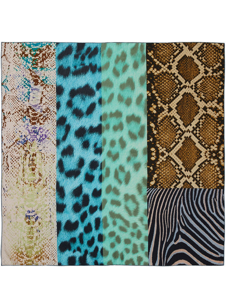 THE SAFARI SQUARE - Multicoloured printed washed silk scarf - flat