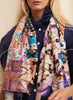 THE FREDDIE SQUARE - Purple multicoloured printed silk twill scarf - model