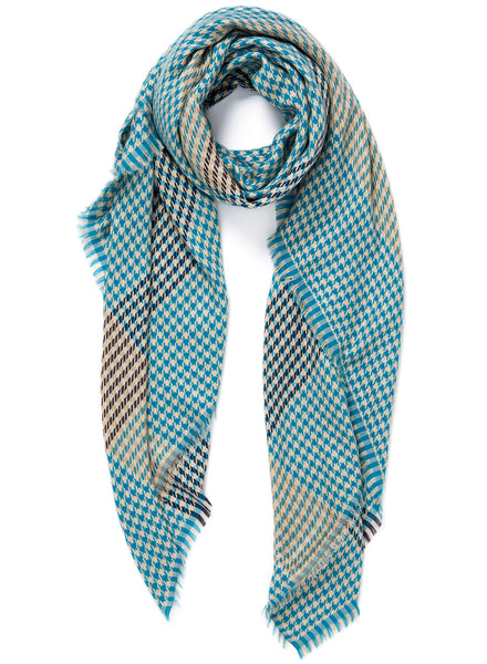 THE PICNIC SQUARE - Turquoise checked modal and cotton scarf - tied