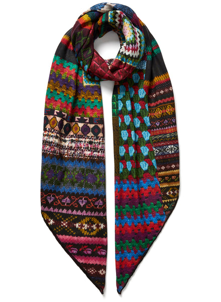 JANE CARR - THE CROCHET SQUARE - Bright multicolour printed modal and cashmere scarf - tied