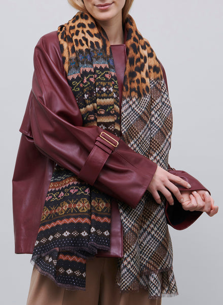 JANE CARR - THE PIPER WRAP - Brown multicolour printed modal and cashmere scarf - model 1