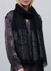 JANE CARR, THE TANGO SCARF - Black pure cashmere scarf with multicoloured metallic stripes - model 2