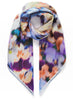 THE JARDINIER FOULARD - Blue and purple multicolour printed silk twill scarf - tied