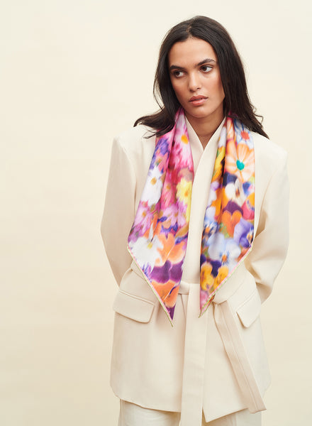 THE JARDINIER FOULARD - Bright multicolour printed silk twill scarf - model