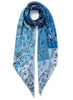 THE HANKIE SQUARE - Blue and white printed modal and cashmere scarf - tied