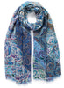 THE PAISLEY WRAP - Blue and purple multicolour printed modal and cashmere scarf - tied