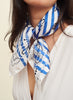 THE BRETON NECKERCHIEF - Blue and off white printed silk twill scarf - model
