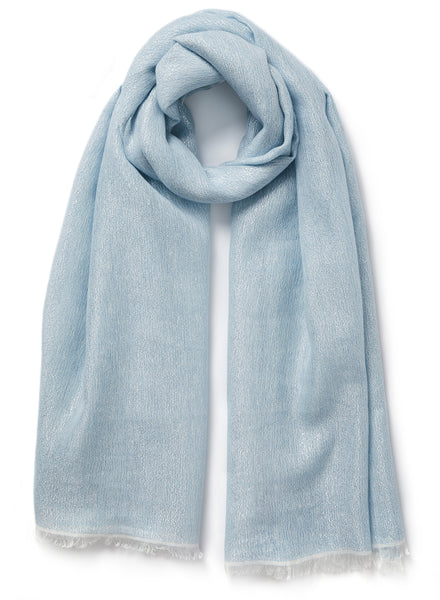 THE SUMMER COSMOS SCARF - Pale blue cashmere and linen scarf with silver Lurex - tied
