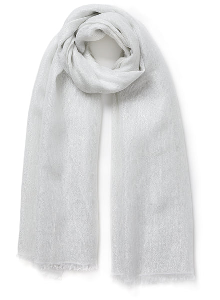 THE SUMMER COSMOS SCARF - White cashmere and linen scarf with silver Lurex - tied