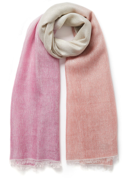THE LOLLIPOP - Pink and white dip dye cashmere and linen wrap with Lurex - tied