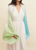 THE LOLLIPOP - Green, turquoise and white dip dye cashmere and linen wrap with Lurex