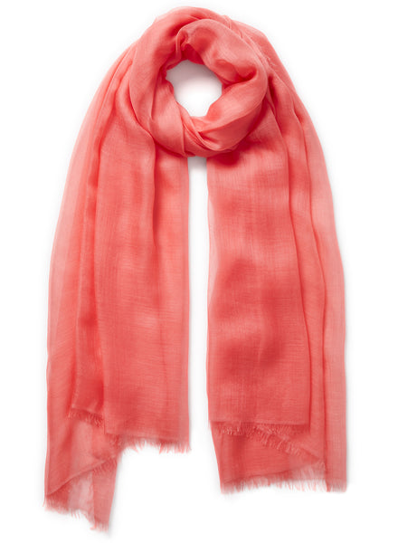 THE CLOUD - Coral pink sheer modal and cashmere-blend wrap - tied