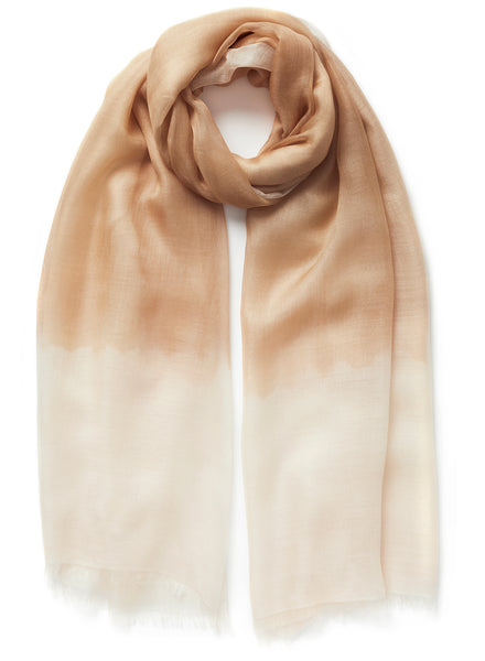 THE TWO TONE WRAP - Peachy neutral and cream tie dye modal and cashmere wrap - tied