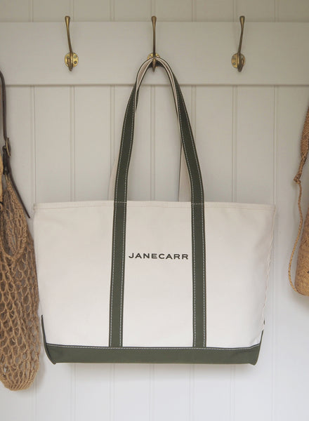 THE CAPE COD TOTE - Large Bespoke Zipped Cotton Canvas Tote - Olive - 1