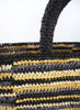 MALINA BAG - Medium striped raffia tote in black, natural, grey and primrose - detail 1