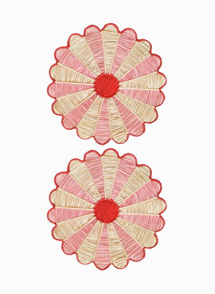 SET OF 2 MARGARITA PLACEMATS - Pair of large, hand-woven raffia placemats in pink and red - 2