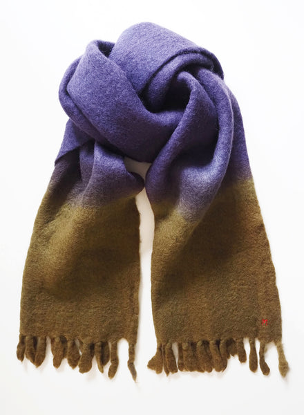 Purple and Brown Fringed Wool Scarf by Moismont - tied