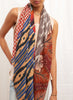 JANE CARR The Holiday Square in Red, red and blue multicolour printed modal and cashmere scarf - model 1