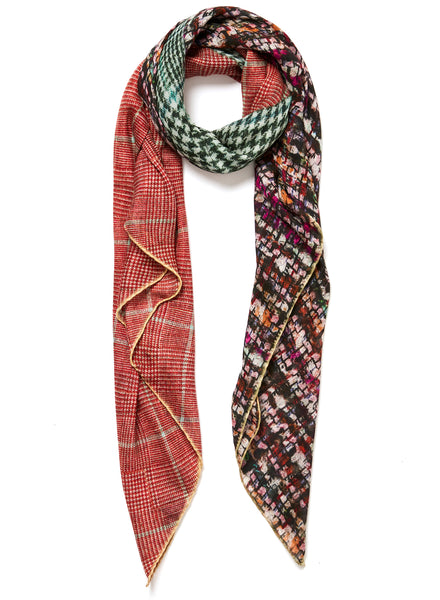 JANE CARR The Bouclé Square in Dusk, turquoise multicolour printed modal and cashmere scarf - tied