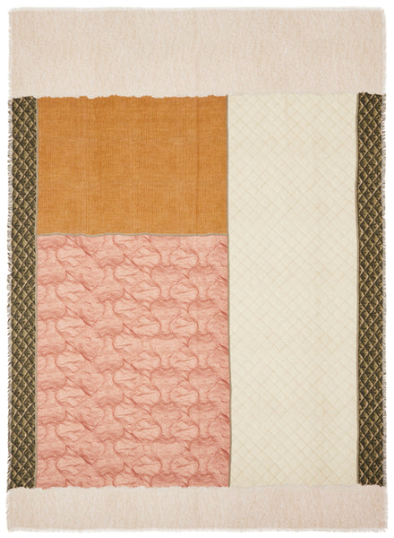JANE CARR The Quilt Wrap in Blush, pink multicolour printed modal and cashmere scarf - flat