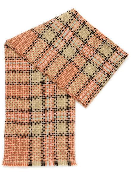 JANE CARR The Plaid Scarf in Tan, orange multicolour grid wool and cashmere scarf – folded