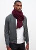 JANE CARR The Fray Wrap in Raisin, burgundy woven pure cashmere scarf – model 4