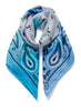 JANE CARR The Ombré Foulard in Pacific, blue and white printed silk twill scarf – tied