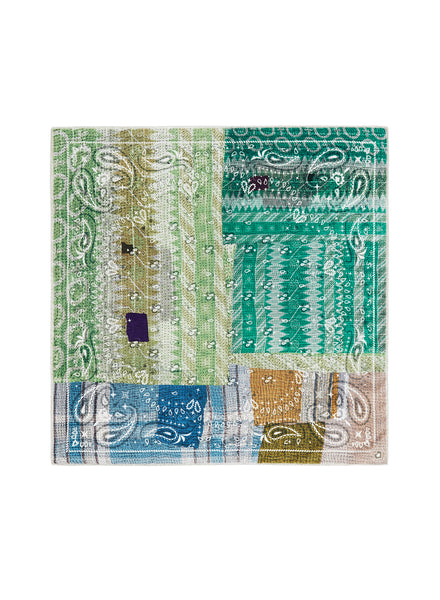 JANE CARR The Atlas Petit Foulard in Grass, green multicolour printed silk twill scarf – flat