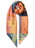 The Paradise Square, orange, pink and blue printed silk twill scarf – tied
