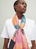 The Paradise Square, orange, pink and blue printed silk twill scarf – model 2