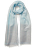 The Tango Scarf, pale blue pure cashmere scarf with metallic stripes – tied